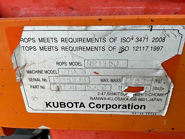 Kubota U10-3 VHG