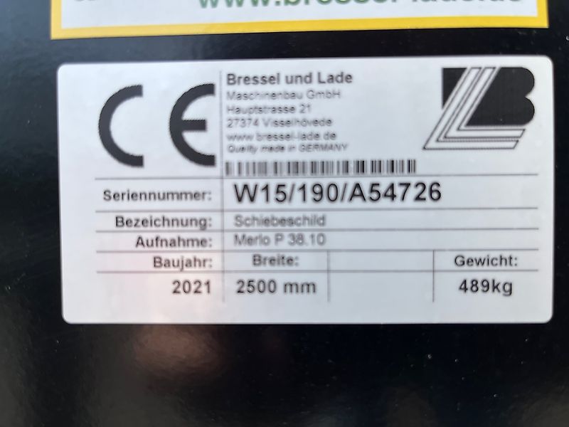 Bressel und Lade Schiebeschild 2.500mm mit Merlo-Aufnahme